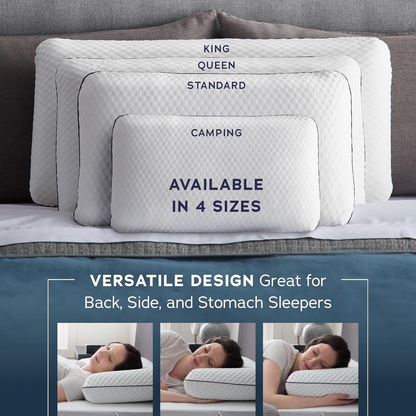 WEEKENDER Gel Queen Size-1-Pack-Medium Plush Feel-Neck and Shoulder Support-Side, Stomach, and Back Sleepers-Home, Hotel, & Hospital Essentials-CertiPur Certified Memory Foam Pillow, Blue