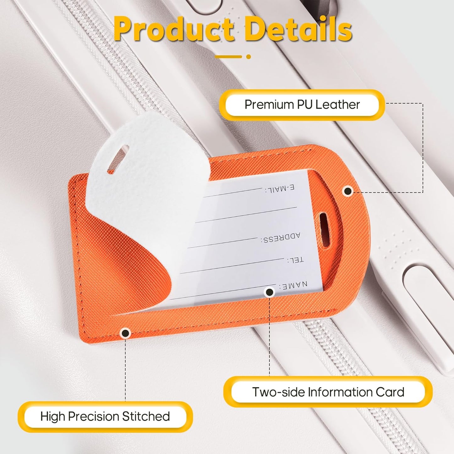 3 Pack Luggage Tags for Suitcases, TSA Approved Bag Tags, Baggage Tags with Privacy Protection, Travel Essentials Luggage Accessories, Orange