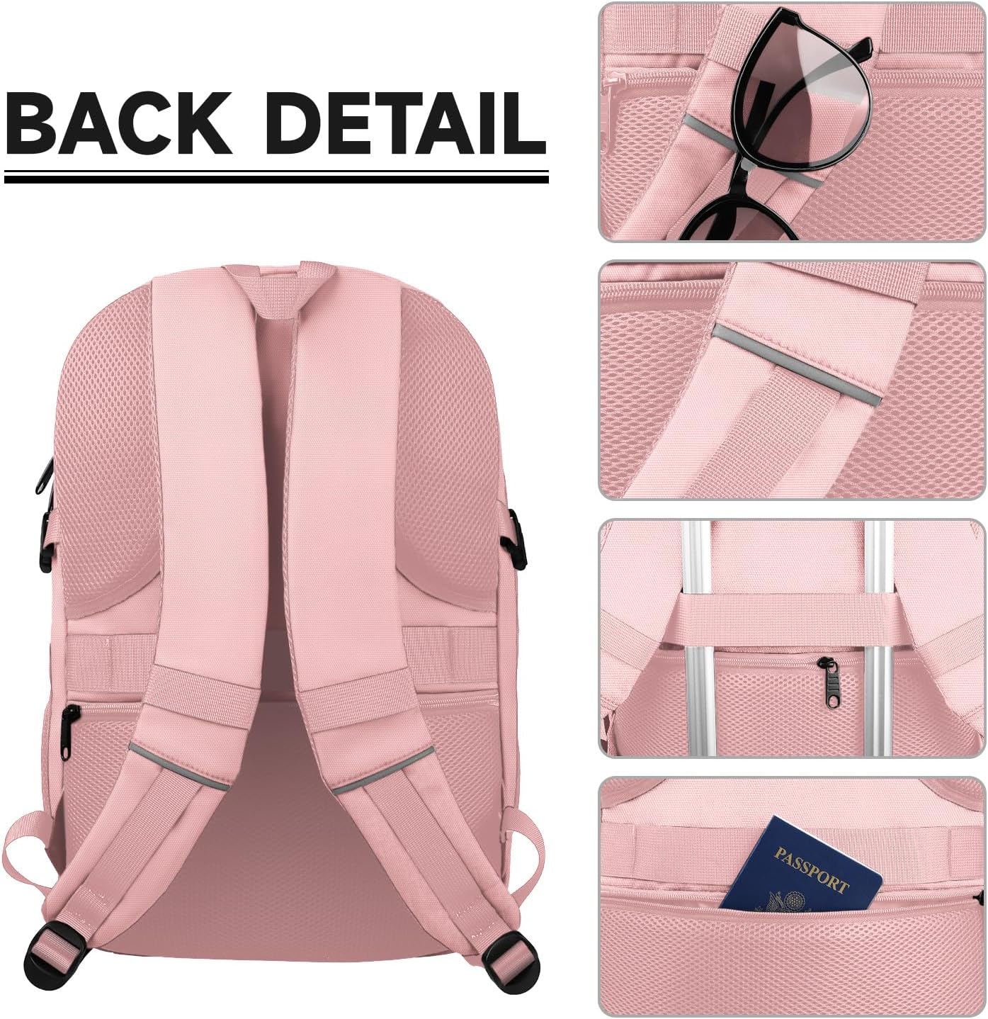 Lapsouno Business Laptop Backpack,Travel Backpack, Carry on Backpack for Women, TSA 15.6 Inch Travel Laptop Backpack with USB Port, College School Business Backpack for Women, Light Pink