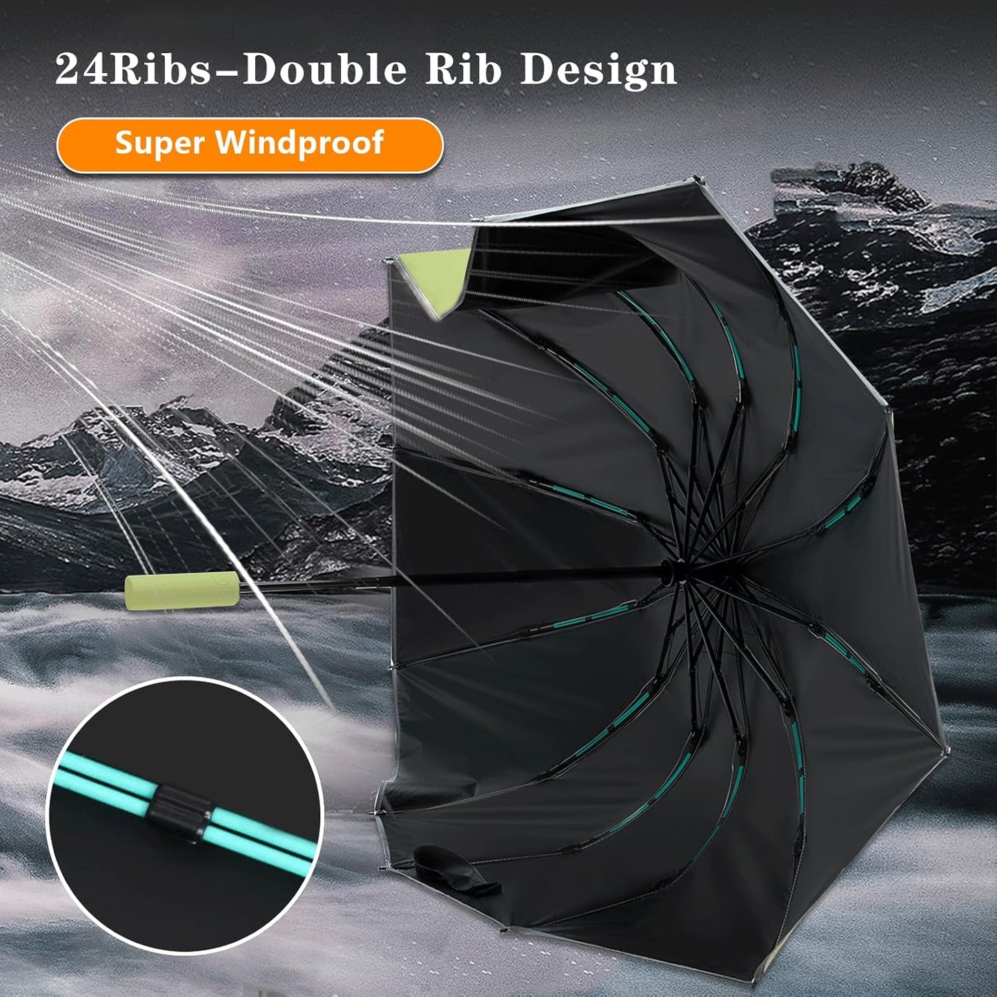 Large Double-Ribs Umbrella Automatic Folding Umbrella for Women Men, Travel, UPF 50+ UV Protection
