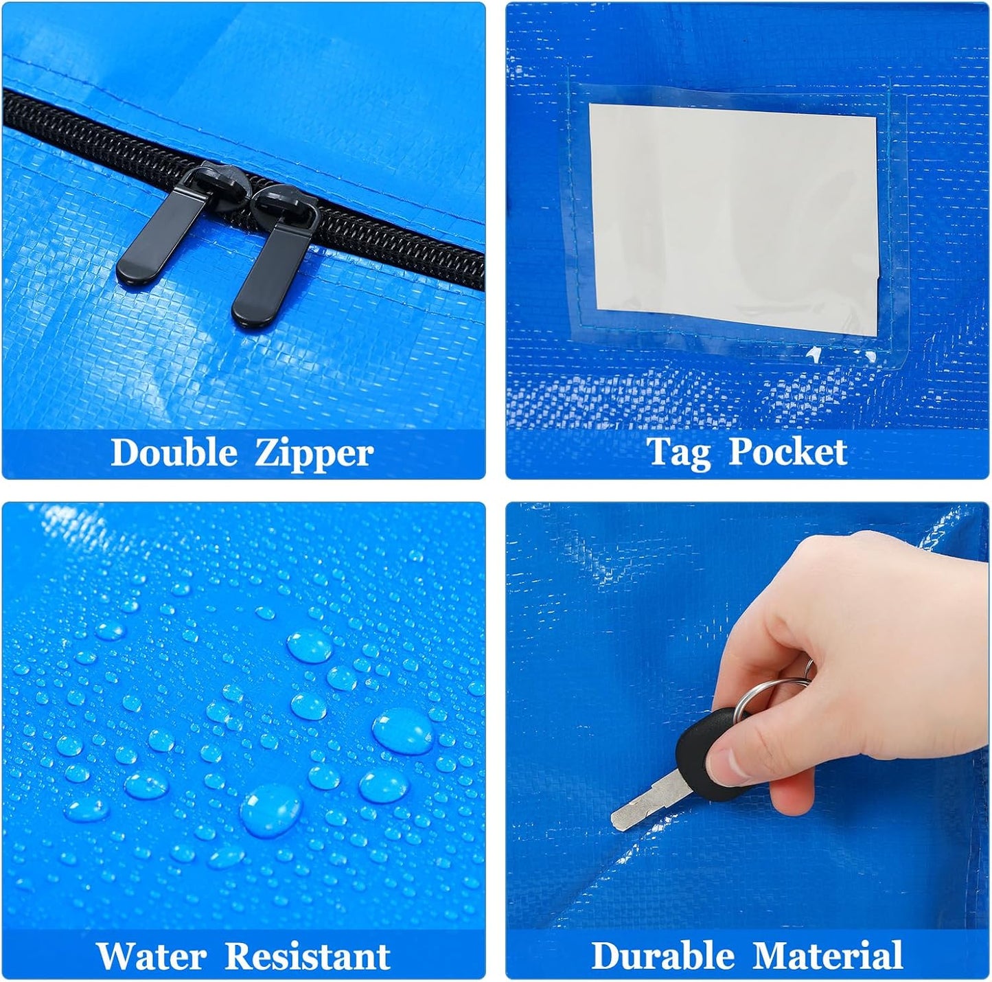 4 Pcs 24 Gallon Large Moving Bags with Zipper and Handles Foldable Storage Duffle Bags Heavy Duty Extra Large Totes for College Dorm Travel Clothes Blankets Bedding Moving (Blue)