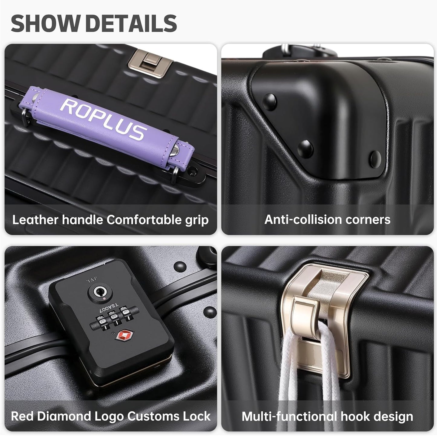Aluminium Frame Carry on Luggage with Smooth Jelly Wheels, Hardside Zipperless Rolling Suitcase with TSA Lock (BlackPurple, 21-Inch)