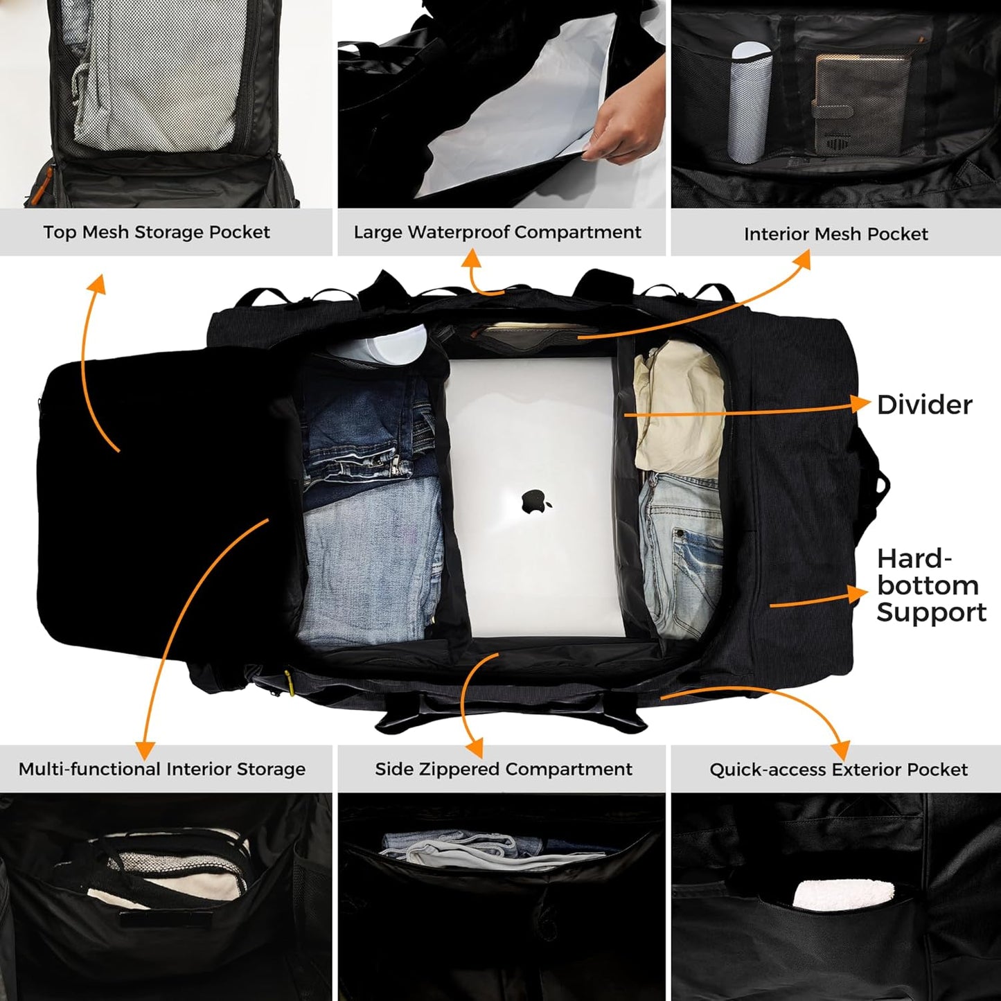 110L/120L Rolling Duffel Bag with Wheels - 28" No-Sag Design for Heavy Loads, Waterproof Travel Duffel w/Shoulder Straps and Dividers, Foldable Lightweight Design for Camping/Cargo/Air Travel