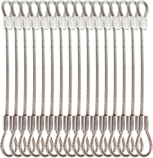 20 pcs 6 inch (15cm) 3mm Thickness Stainless Steel Wire Cable with Loops Vinyl Cover Coated Short Rope Lanyard Lock Safety Tether Chains, Clear