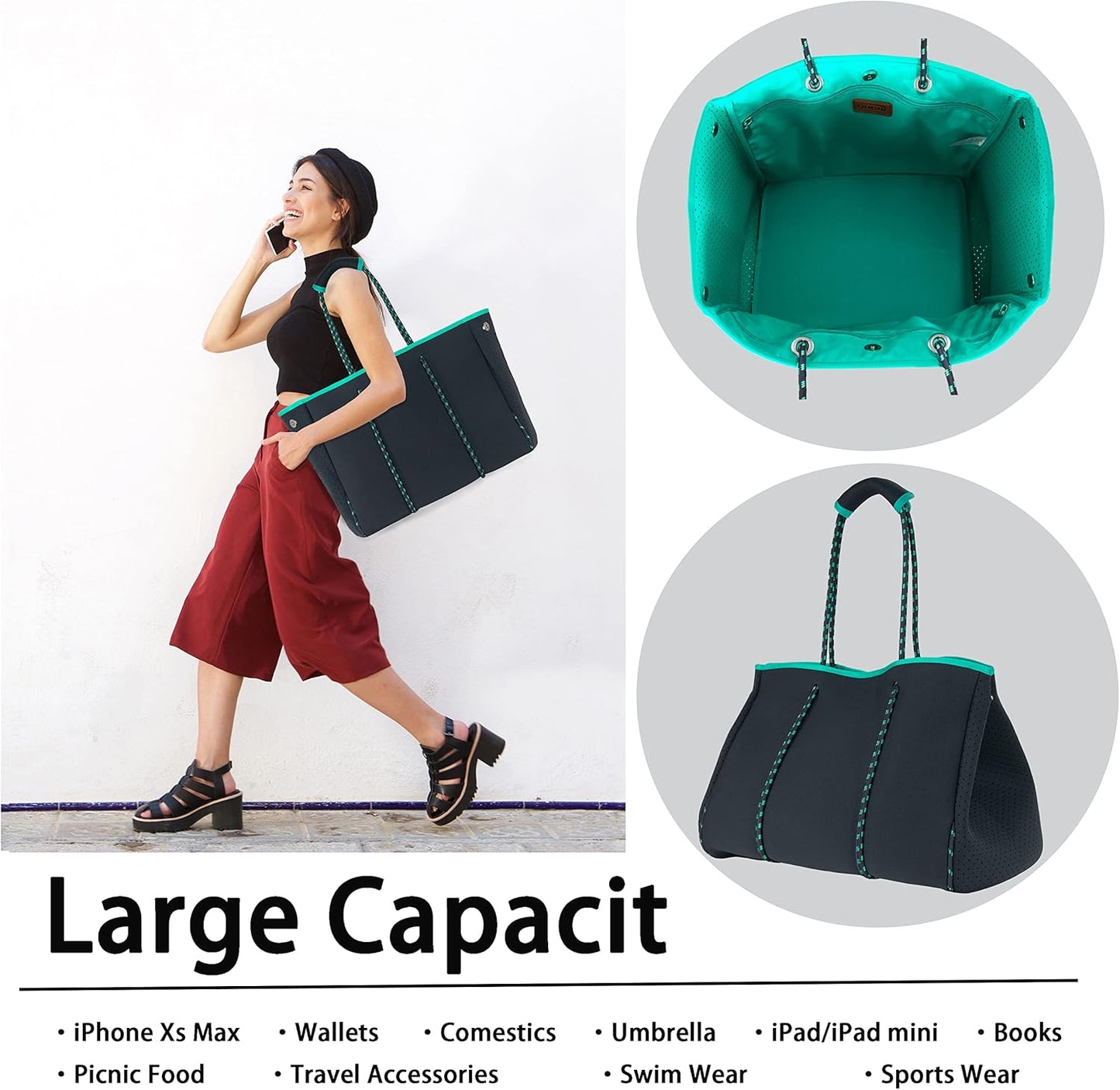 QOGiR Neoprene Multipurpose Beach Bag Tote with Inner Zipper Pocket … … … …