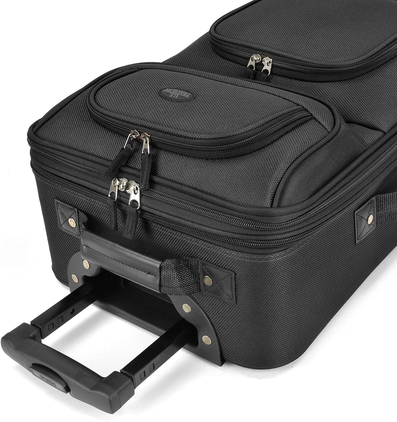 U.S. Traveler Lightweight Rolling 20" Carry On Luggage Softside Suitcase, Black, 2 Wheel Single