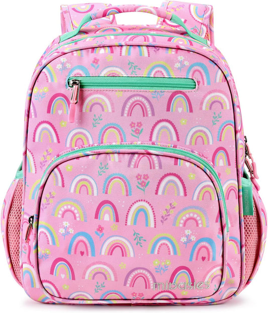 mibasies Girls Backpack 5-8: Lightweight Kids Backpacks for Girls - Girl Bookbag for Elementary School - Rainbow Pink
