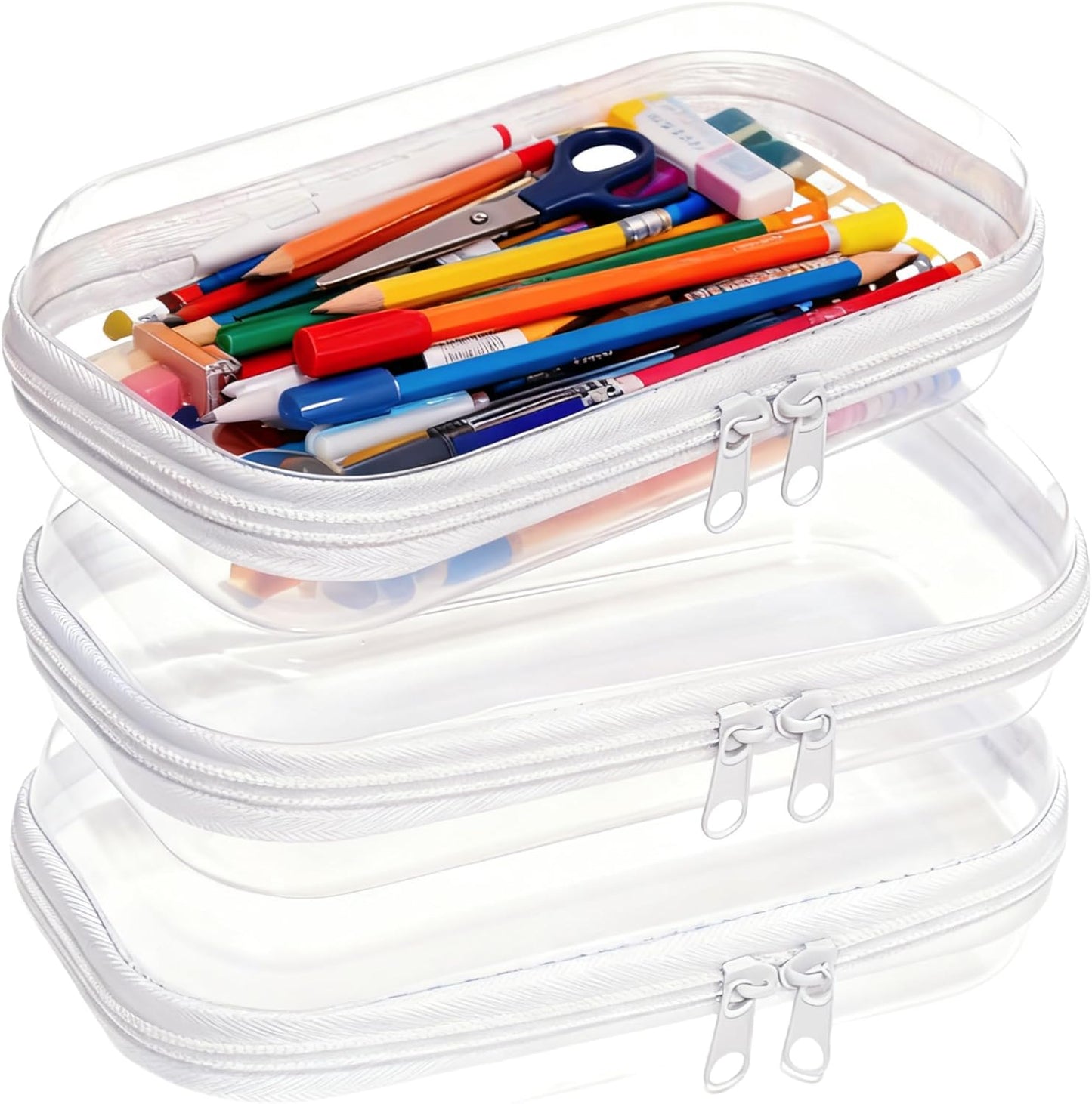 3PCS Zippered Transparent Cases for Snacks,Portable Waterproof Cosmetic Bag with Zipper,Clear Hard Shell Zipper Case for Cosmetic Storage, Putting Snacks, Pencil Case