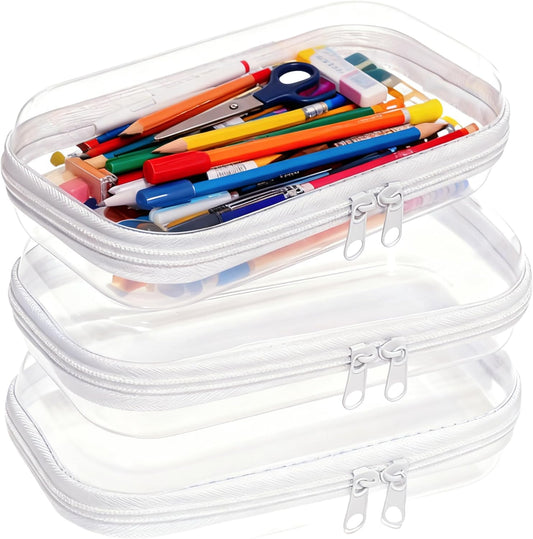 3PCS Zippered Transparent Cases for Snacks,Portable Waterproof Cosmetic Bag with Zipper,Clear Hard Shell Zipper Case for Cosmetic Storage, Putting Snacks, Pencil Case