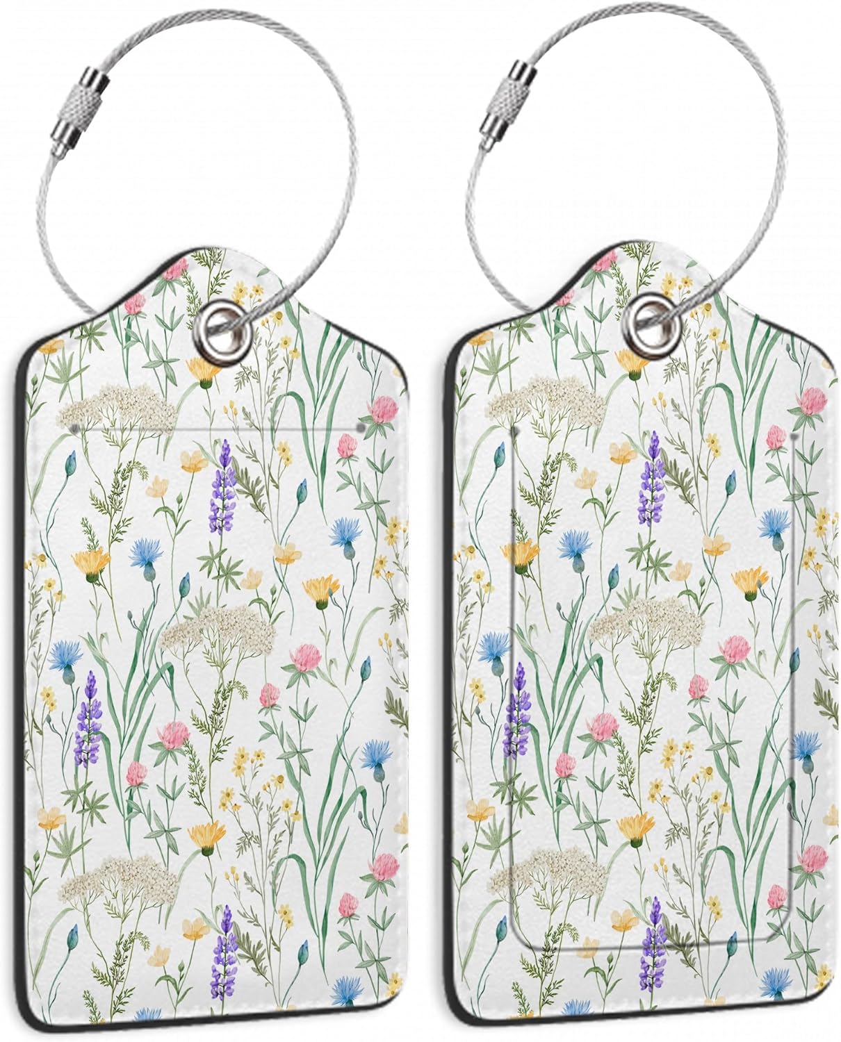 2 Pack Luggage Tag for Suitcase, Retro Lavender Leather Bag Tags Identifiers Privacy Cover ID Label with Durable Steel Loop for Women Men Kids Girls Travel