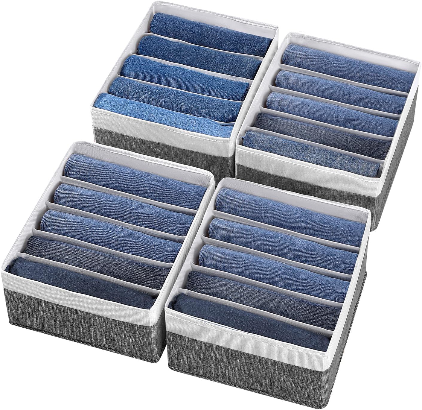 Jeans Drawer Organizers for Clothing,5 Grids Compartment Wardrobe clothes organizer,Fabric Washable Closet Organizers and Storage Bins for Jeans,Pants,Bra,Legging,t-shirt-GreyWhite
