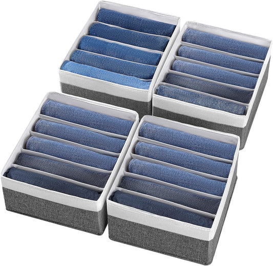 Jeans Drawer Organizers for Clothing,5 Grids Compartment Wardrobe clothes organizer,Fabric Washable Closet Organizers and Storage Bins for Jeans,Pants,Bra,Legging,t-shirt-GreyWhite