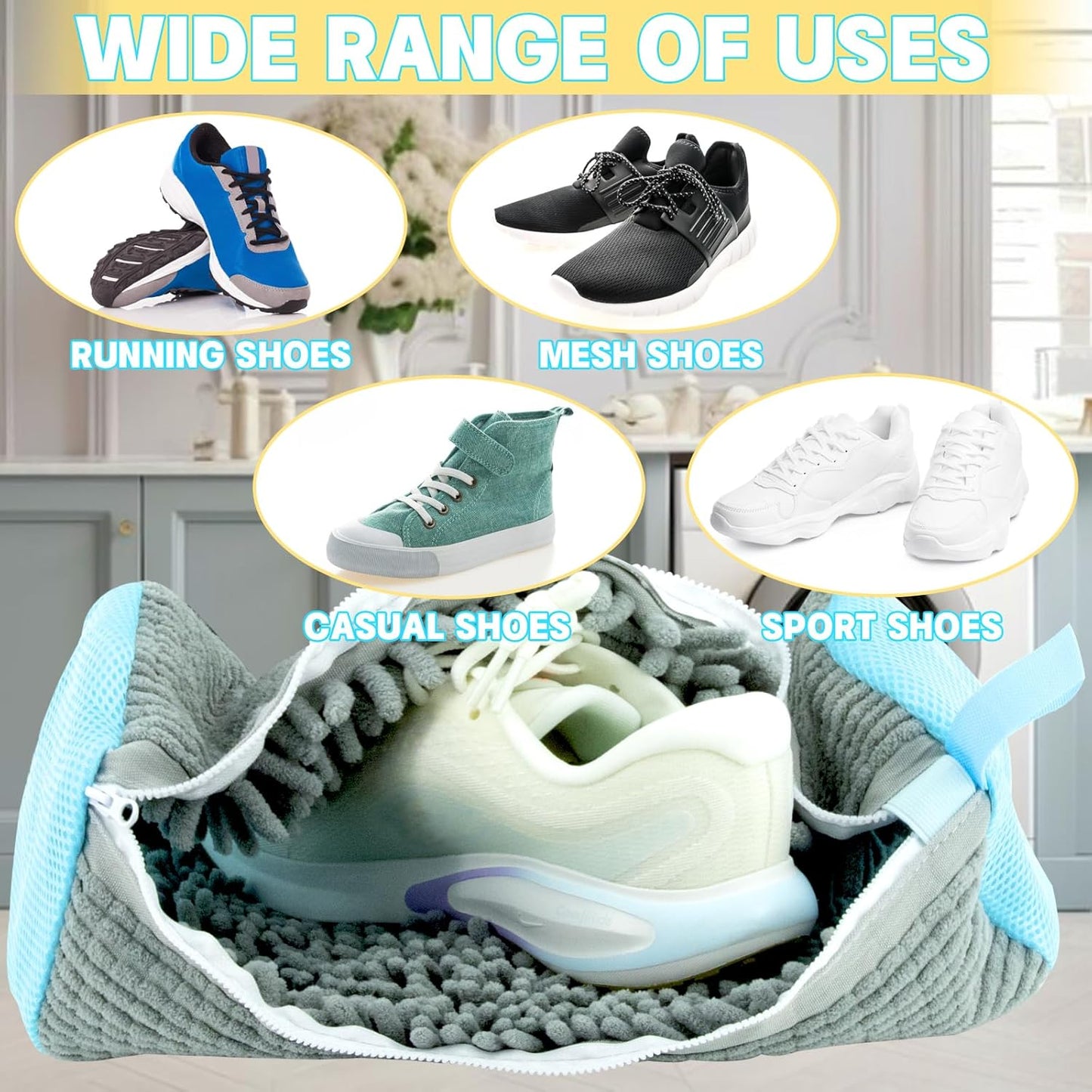 2PCS Shoe Washing Machine Bgs,Laundry Shoe Bags for Washer and Dryer, Reusable and Durable Zipper Sneaker Shoe Washing Bag, Tennis Shoe Cleaning Bag for All Shoe Types (Grey)