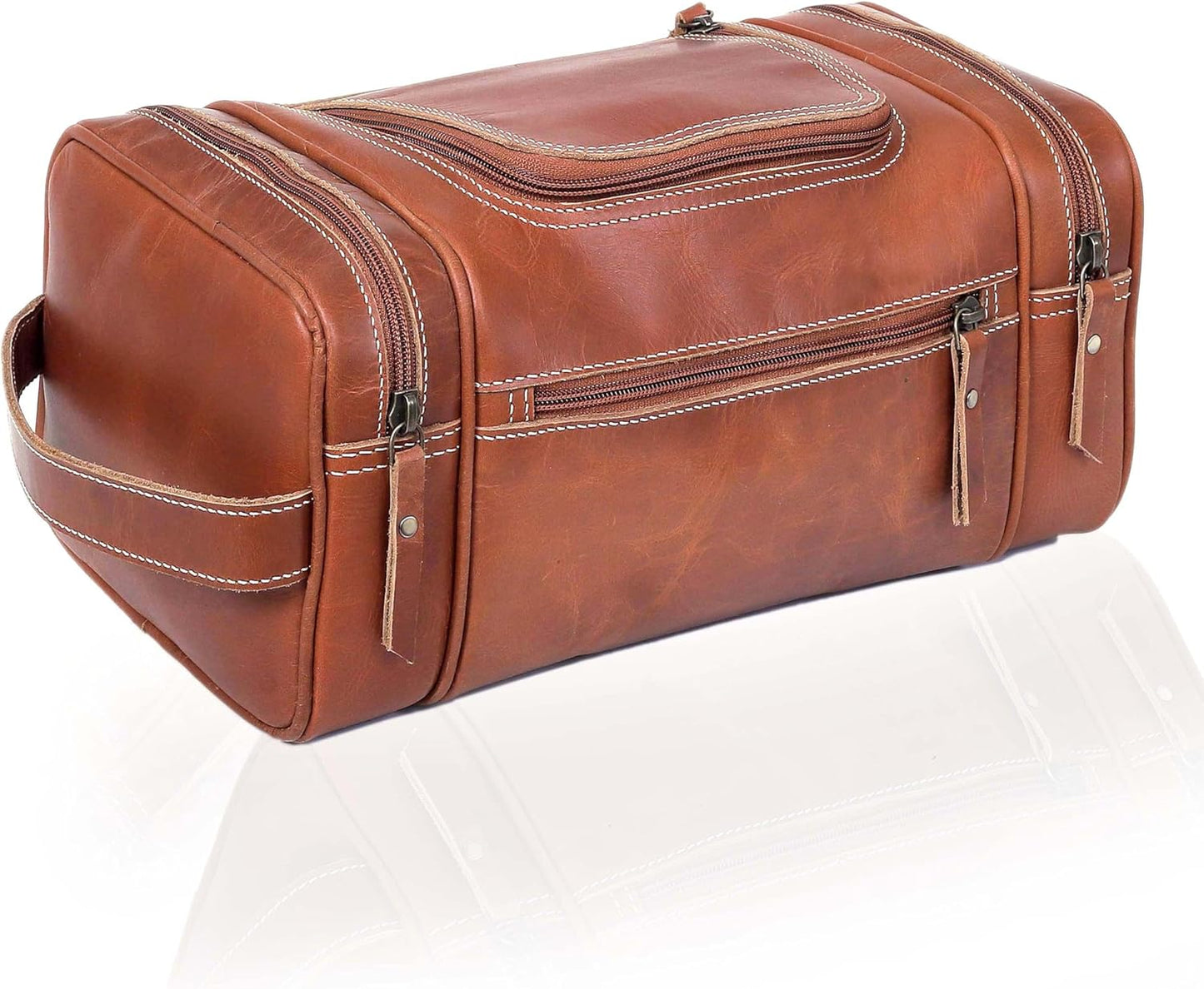 VC VINTAGE COUTURE Leather Toiletry Bag for Men Extra Large Leather Men's Toiletry Bag for Traveling Real Leather Dopp Kit for Men Leather Shaving Bag for Travel