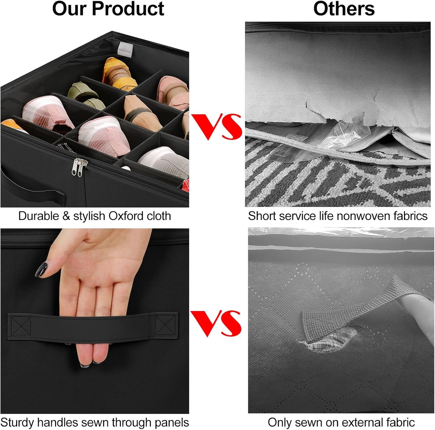 Shoe Organizer for Closet 2 Pack, Foldable Shoe Box with Adjustable Dividers and Clear Cover, Space Saving Shoe Storage Organizer Cabinet with Reinforced Handles, Fits 32 Pairs, Black TP12B