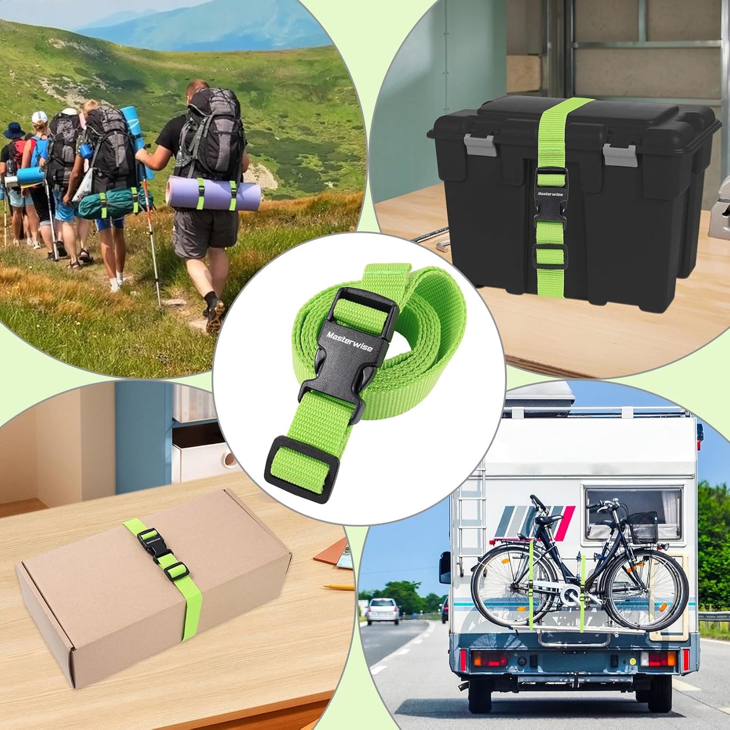 Buckle Straps with Clips, Adjustable Nylon Strap with Buckle, Packing Strap, Green 4 Pack (6’x1)