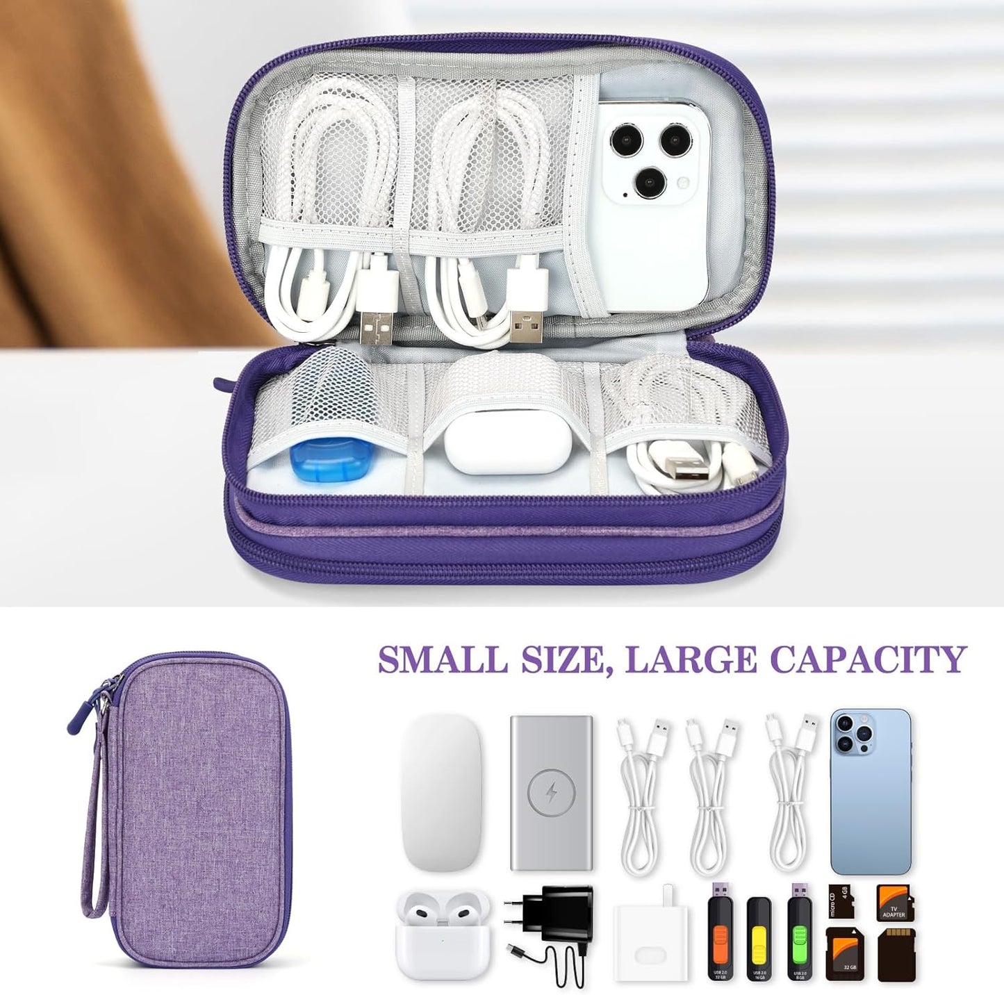 FYY Travel Cable Organizer Pouch Electronic Accessories Carry Case Portable Waterproof Double Layers All-in-One Storage Bag for Cord, Charger, Phone, Earphone Dark Purple