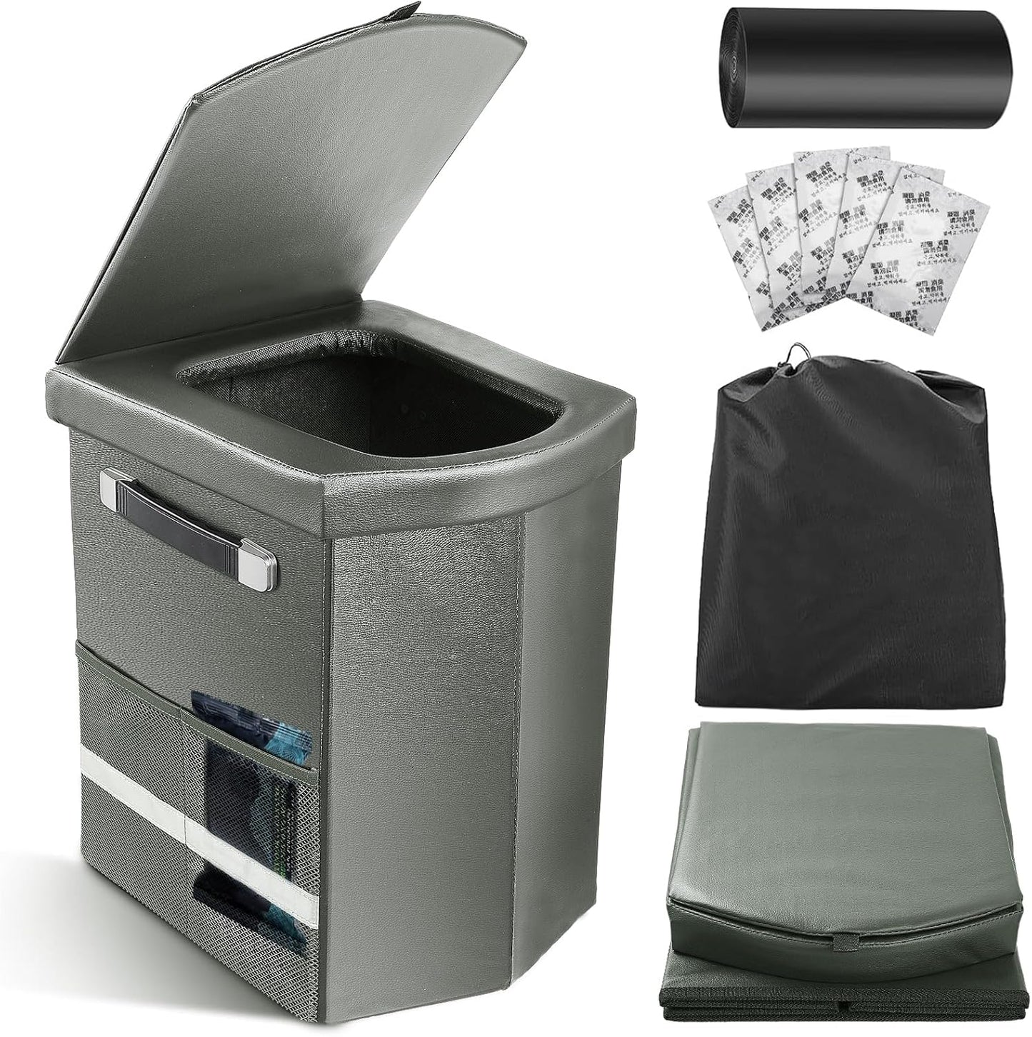 2025 Upgraded 16.5'' XL Portable Toilet for Adults,Tall Camping Toilet with Lid and Convenient Carry Bag, Portable Potty for Camping, Hiking, Car Travel,Truck, RV, Boating, Road Trips, Beach (Gray)