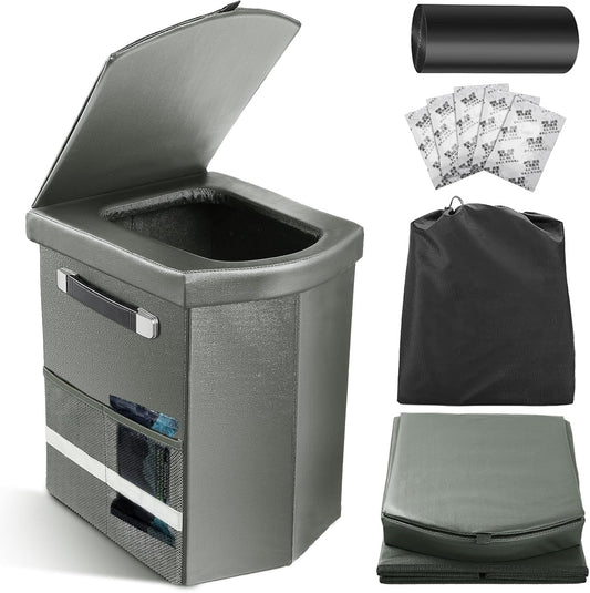2025 Upgraded 16.5'' XL Portable Toilet for Adults,Tall Camping Toilet with Lid and Convenient Carry Bag, Portable Potty for Camping, Hiking, Car Travel,Truck, RV, Boating, Road Trips, Beach (Gray)