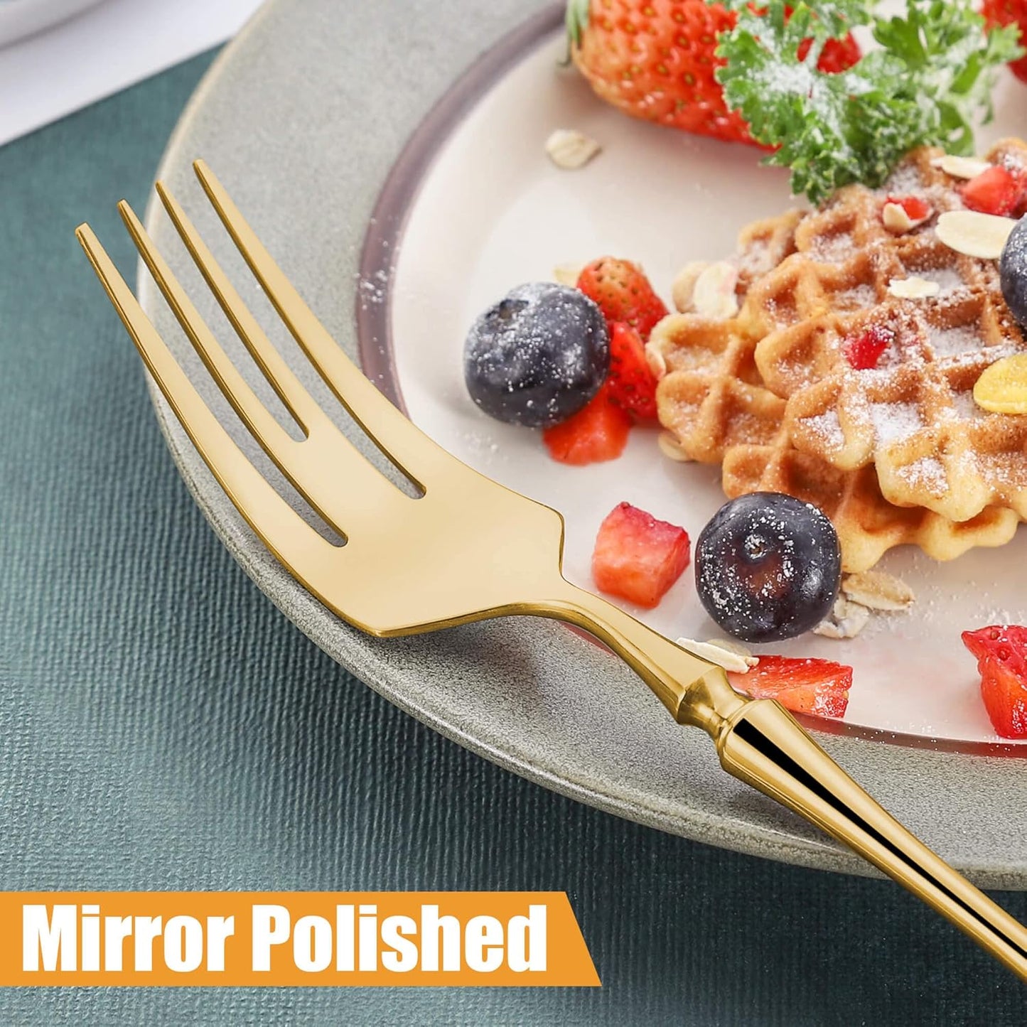 20-Piece Gold Silverware Set for 4,Modern 18/10 Stainless Steel Flatware Set,Unique Rustic Cutlery Utensils Set,Spoon and Fork Set for Home, Restaurant,Wedding,Mirror Polished,Dishwasher Safe