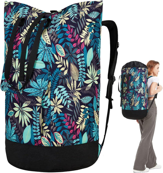 Laundry Bag for College,115L Backpack Extra Large Heavy Duty, Gifts College Dorm, Dorm Room Essentials Girls, Dirty Clothes Travel, Beach, Camping, Apartment and Laundromat, Leaves Jungle