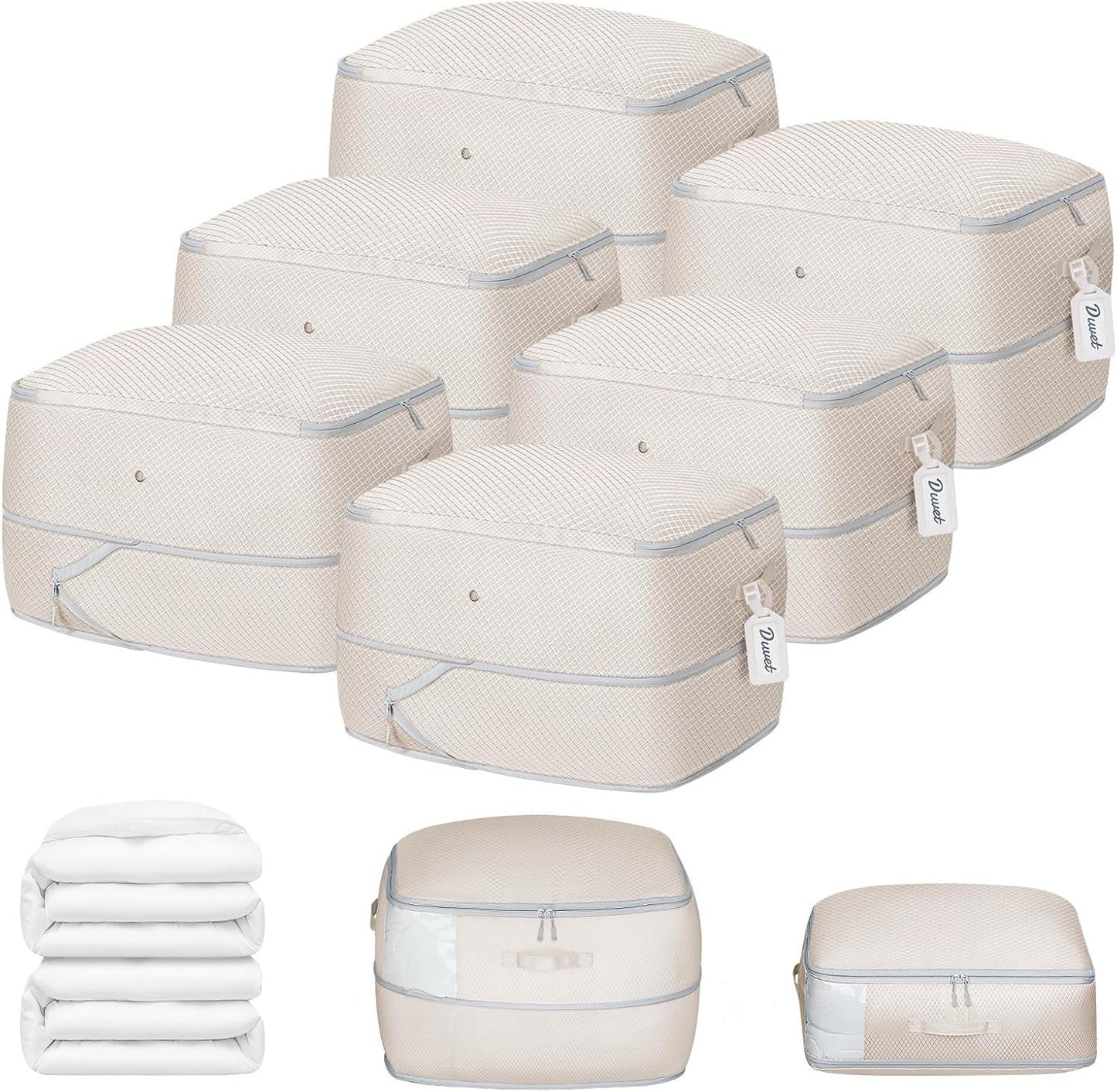 DIMJ Comforter Storage Bag 6 Pack - Blanket Storage Organizer Compression Bags, Large Capacity Ultra Space Saving Self Compression Organize for Bedding, Pillow, Duvet, Sheet Storage with Zipper Window