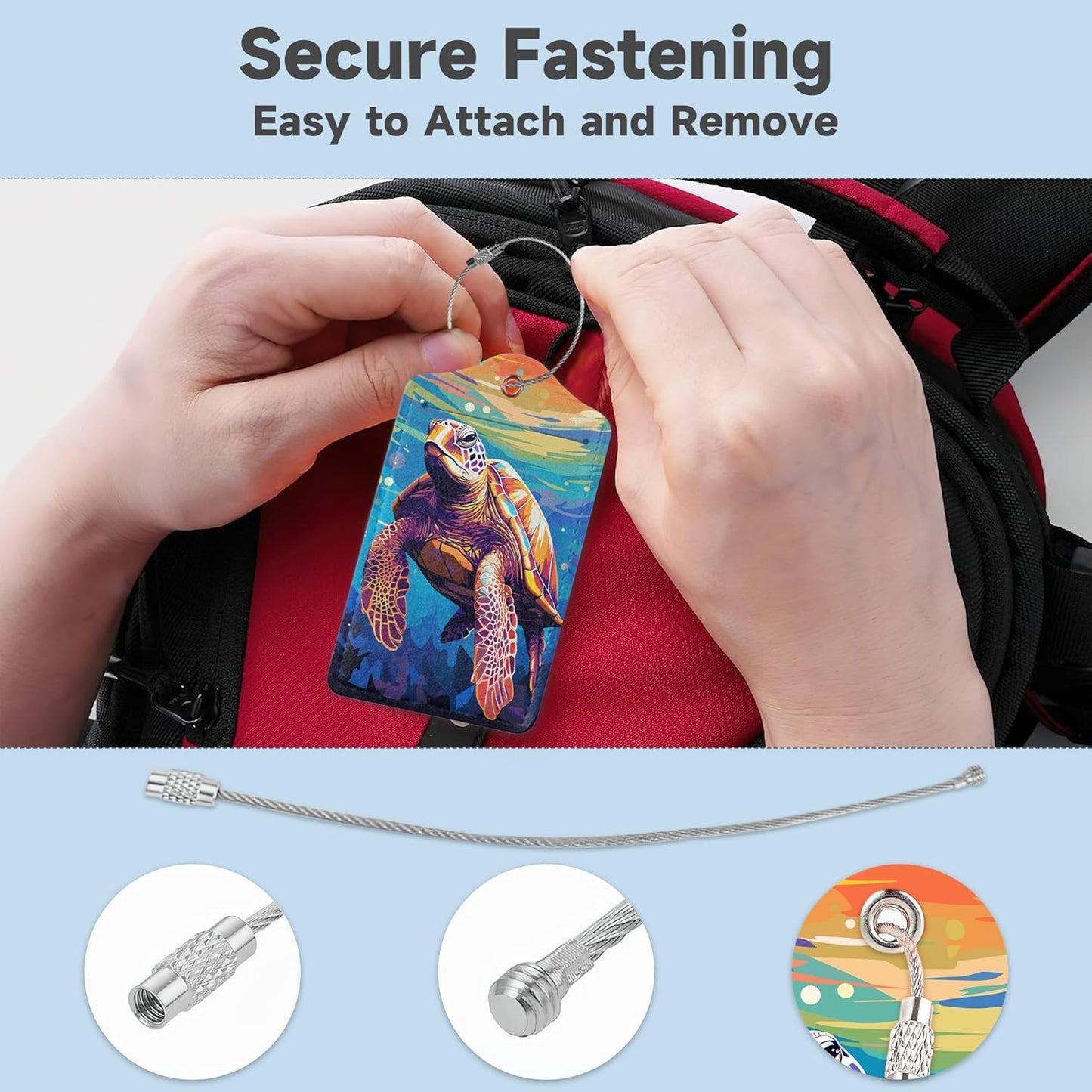 Set of 2 Luggage Tags for Suitcases, Leather Watercolor Sea Turtle Baggage Tags with Stainless Steel Loop, Privacy Name ID Card Cover Kawaii Travel Labels for Women Men Kids Girls