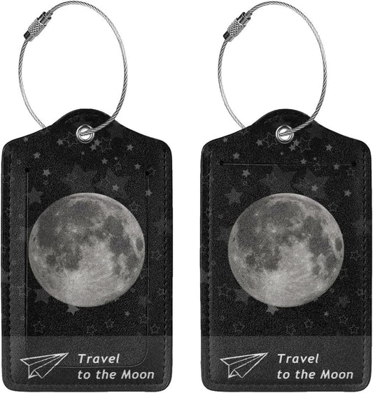2 Pack Luggage Tag for Suitcase, Cute Unique Leather Suitcase Tags Identifiers with Privacy Name Address Labels & Durable Steel Loop for Women Men Travel