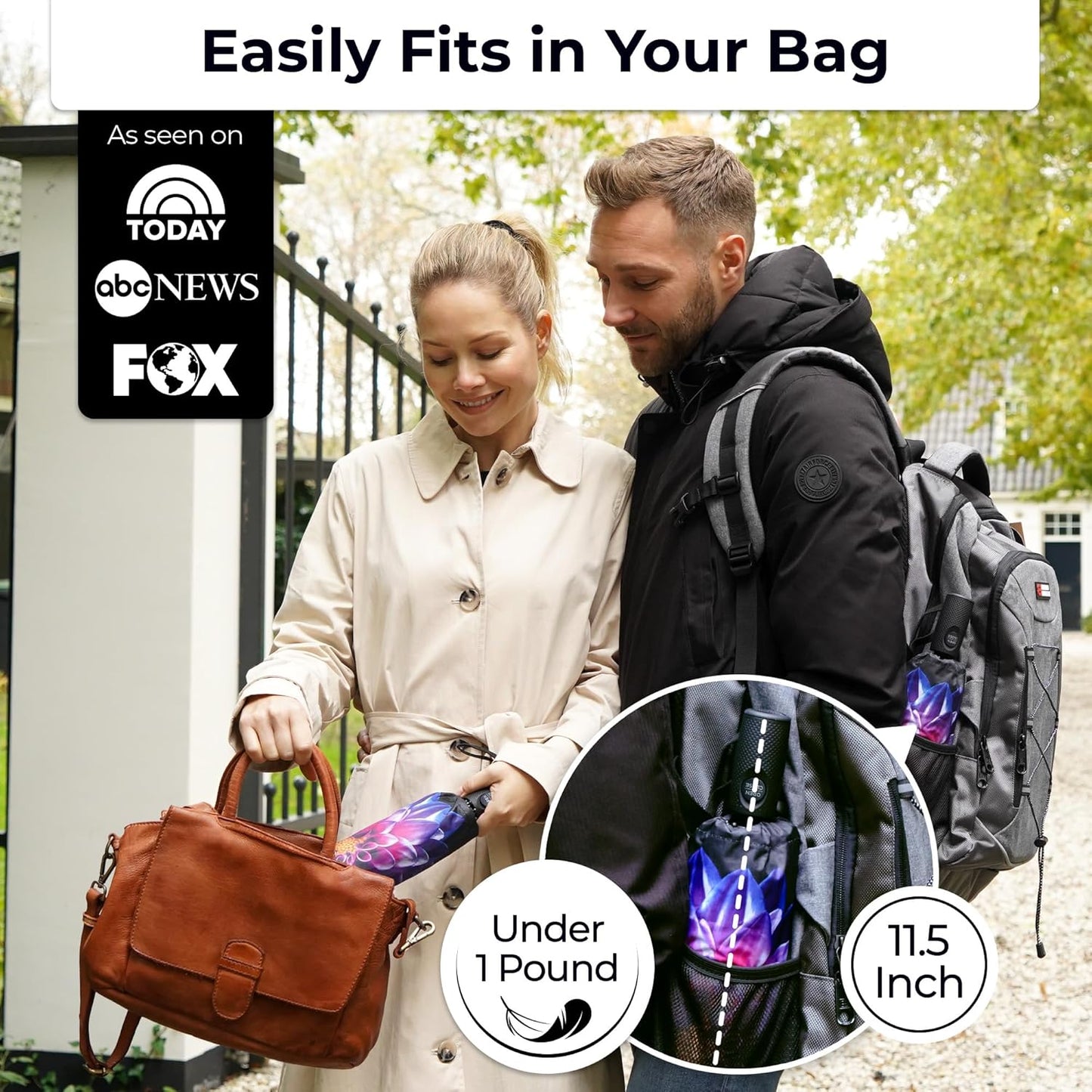 TUMELLA Strongest Windproof Travel Umbrella (Compact, Superior & Beautiful), Small Strong but Light Portable and Automatic Folding Rain Umbrella, Durable Premium Grip, Fits Car & Backpack