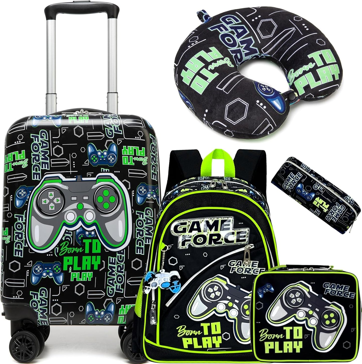 Kid’s Luggage Set 5 Piece Suitcase Set 16’’ Hardside Luggage with Spinner Wheels Girls Boys Carry on Luggage Travel Rolling Luggage Airline Approved