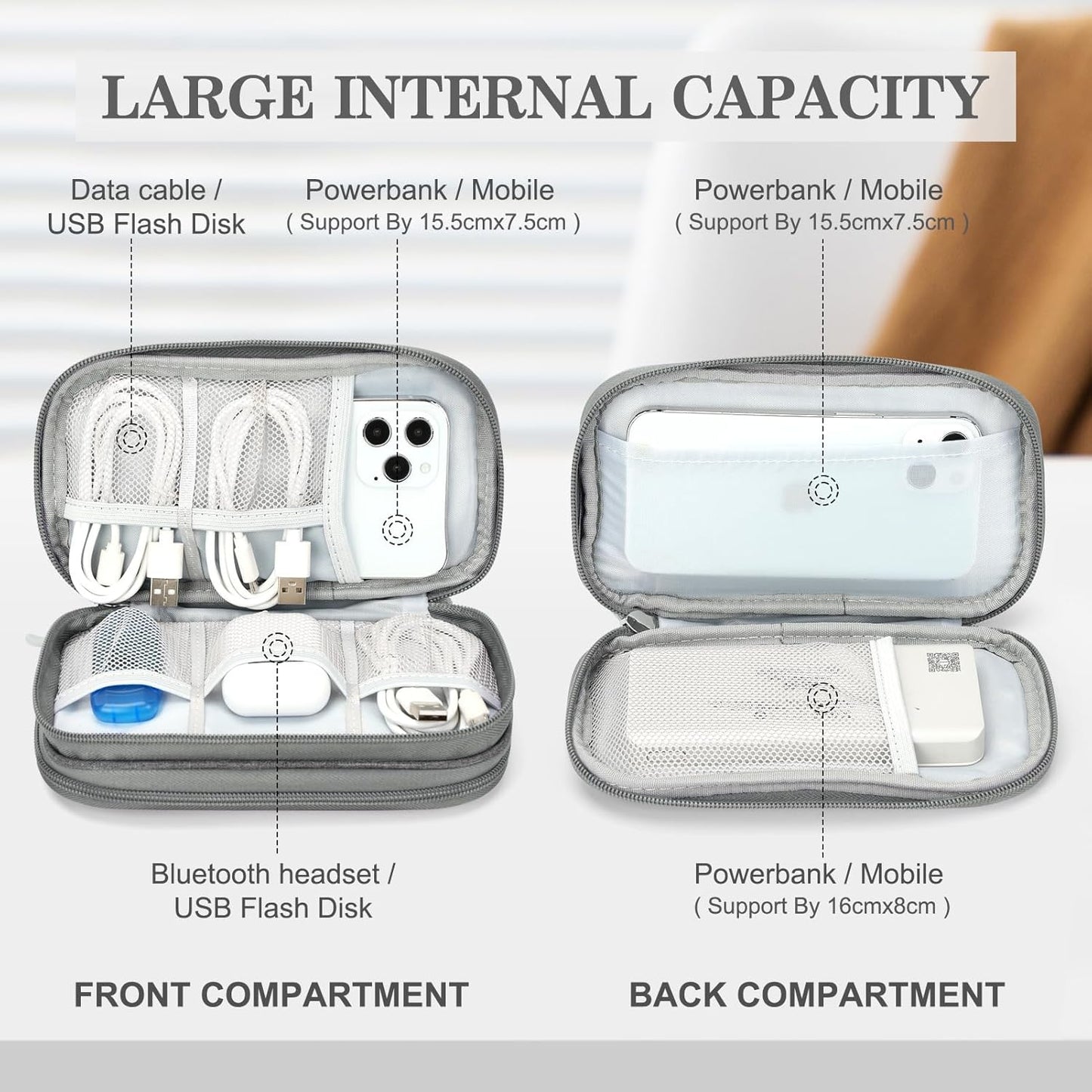 FYY Travel Cable Organizer Pouch Electronic Accessories Carry Case Portable Waterproof Double Layers All-in-One Storage Bag for Cord, Charger, Phone, Earphone Dark Grey