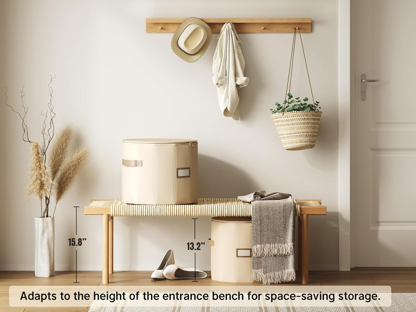 Vailando Shoe Organizer for Closet - Cylindrical Shoe Storage Organizer with Adjustable Dividers for Closet, Foldable Shoe Storage Box, Beige, 2-Pack, Large