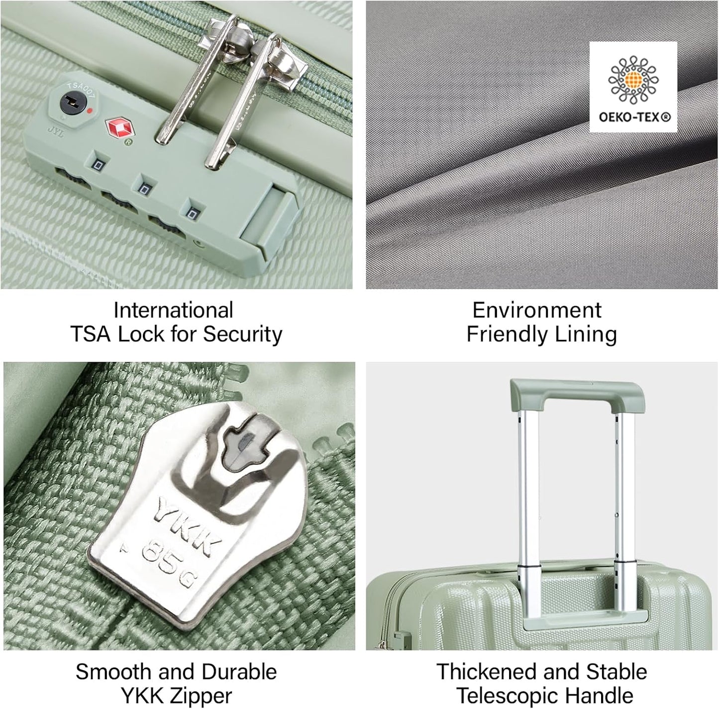 Hanke 29 Inch Luggage Suitcases With Spinner Wheels Lightweight PC hardside Rolling Suitcase With Travel Lock, Checked-Large 29-Inch(Bamboo Green)