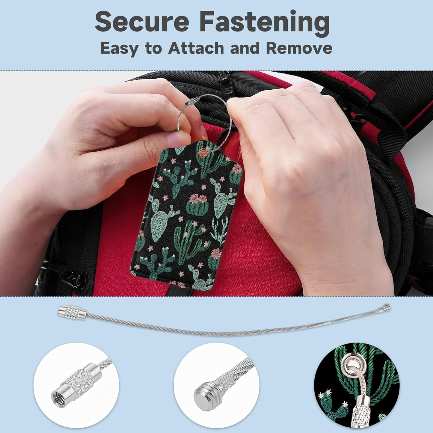 Abstract Cactus Plants Luggage Tag for Suitcase 2 Pcs Unique Leather Suitcase Tags with Full Privacy Cover Stainless Steel Loop for Women Men Travel Baggage Bag Backpack