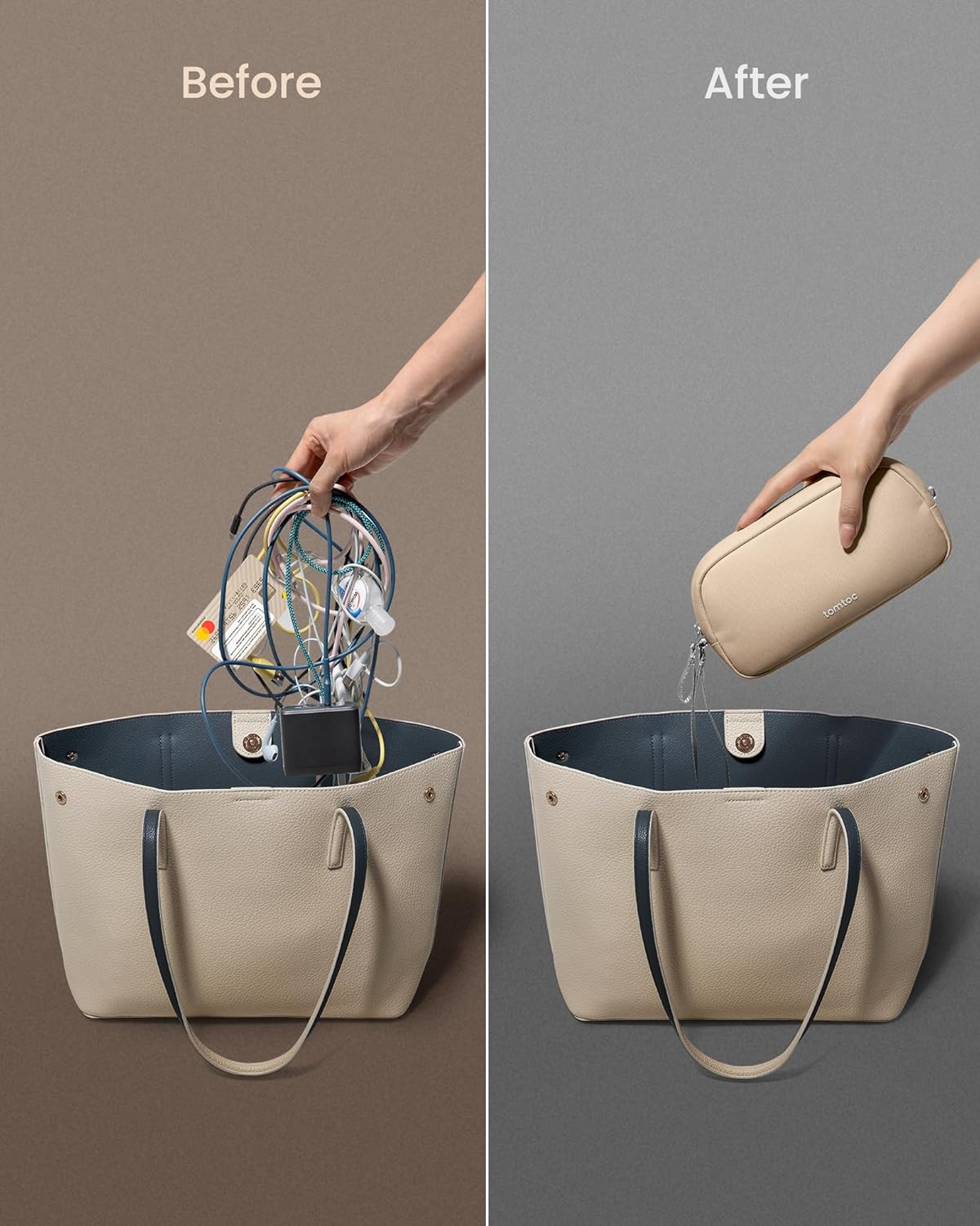 tomtoc Electronics Organizer Travel Case, Water Resistant Travel Bag Cable Organizer for Essentials, Tech Pouch Accessories Carry Storage for Cord, Phone, Cables, Airpods, USB Flash Drive, Daily Items