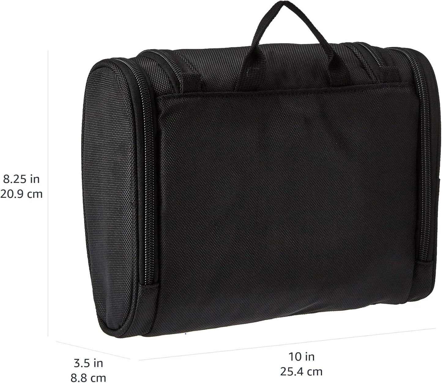 Amazon Basics Travel Toiletry Bag for Men and Women, Hanging Toiletry Bag, Dopp Kit with 2 Side Pockets, Multiple Interior Pockets, Durable 1680D Polyester, Handles Bathroom Spills/Splashes, Black