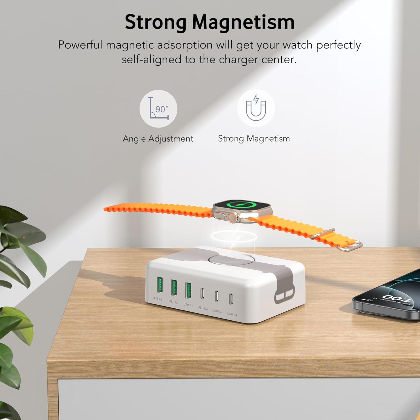 125W USB C Fast Charger Charging Station Block for Apple Watch Charger, USB C 6 Port PD GaN Fast Charger Hub Power Adapter for iPad iPhone 16 15 14 13 12 Apple Watch 10 9 8 7 6 5 Galaxy S23 Note 20