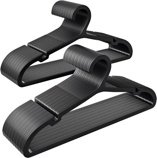 50 Pack Clothes Hangers, Non Slip Plastic Coat Hangers, Space Saving Hangers, Heavy Duty, Hanging Dry Wet Clothes,16.4" x 8.3", Black, UAPY0550B