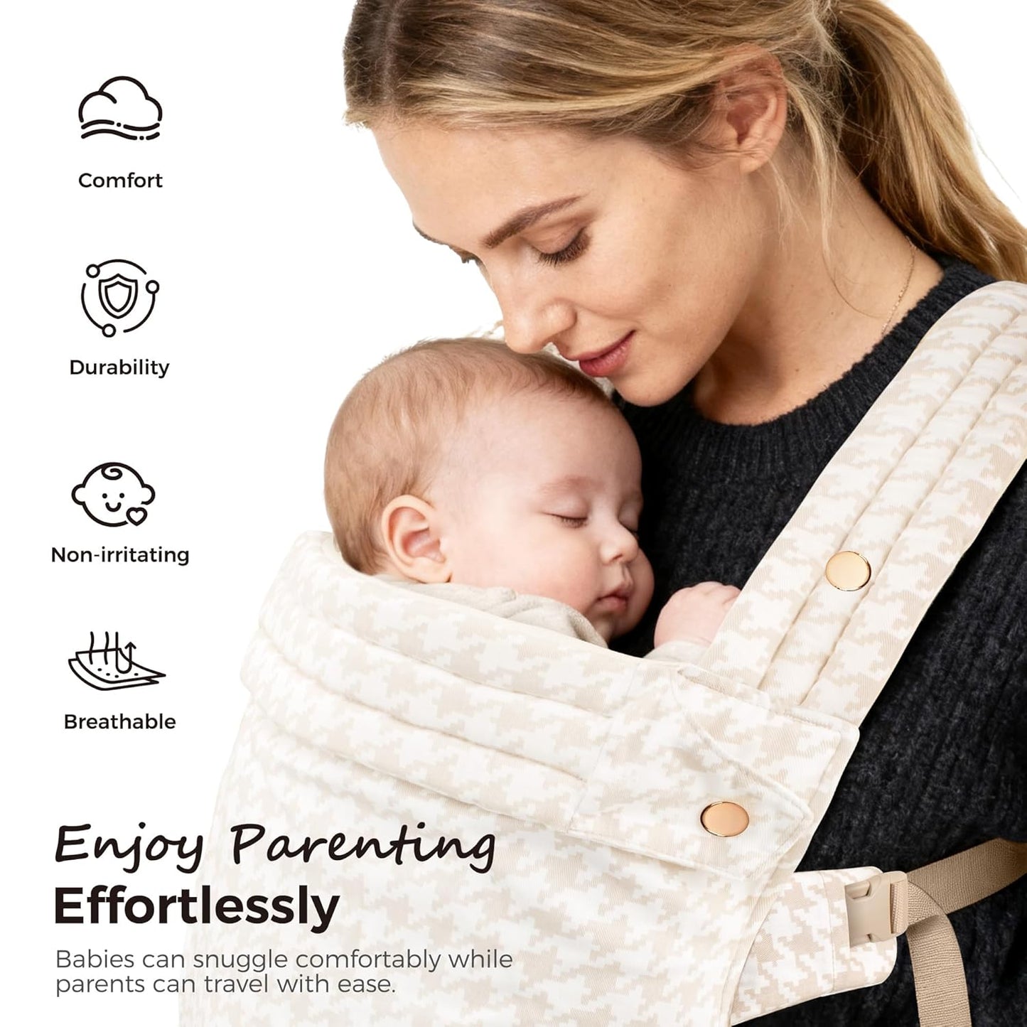 Baby Carrier Newborn to Toddler- Ergonomic,Cozy and Lightweight Infant Carrier for 7-40lbs,3 Carry Positions Newborn Carrier,Brown