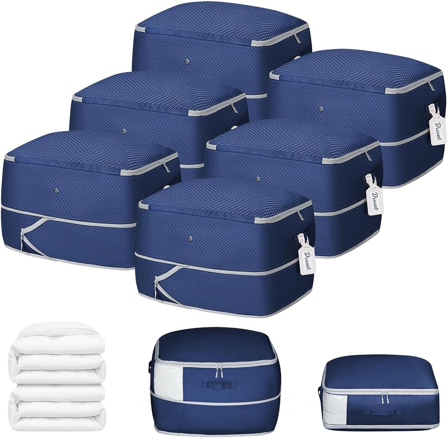 DIMJ Comforter Storage Bag 6 Pack - Blanket Storage Organizer Compression Bags, Large Capacity Ultra Space Saving Self Compression Organize for Bedding, Pillow, Duvet, Sheet Storage with Zipper Window