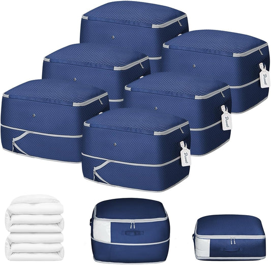 DIMJ Comforter Storage Bag 6 Pack - Blanket Storage Organizer Compression Bags, Large Capacity Ultra Space Saving Self Compression Organize for Bedding, Pillow, Duvet, Sheet Storage with Zipper Window