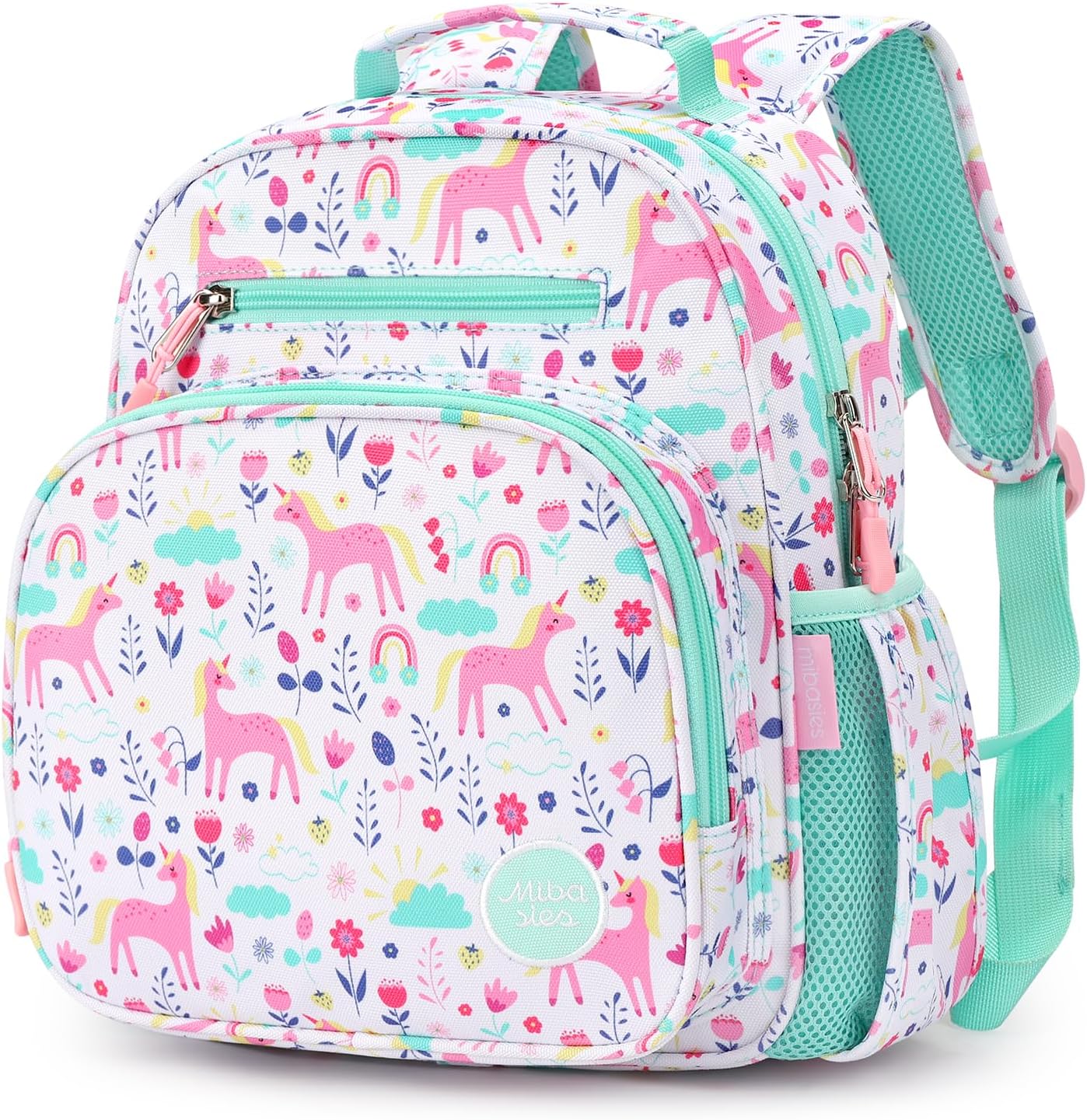 mibasies Toddler Backpack for Girls 2-4: Cute Kids Backpacks for Girls - Preschool Kindergarten Backpack - Unicorn Garden Turquoise