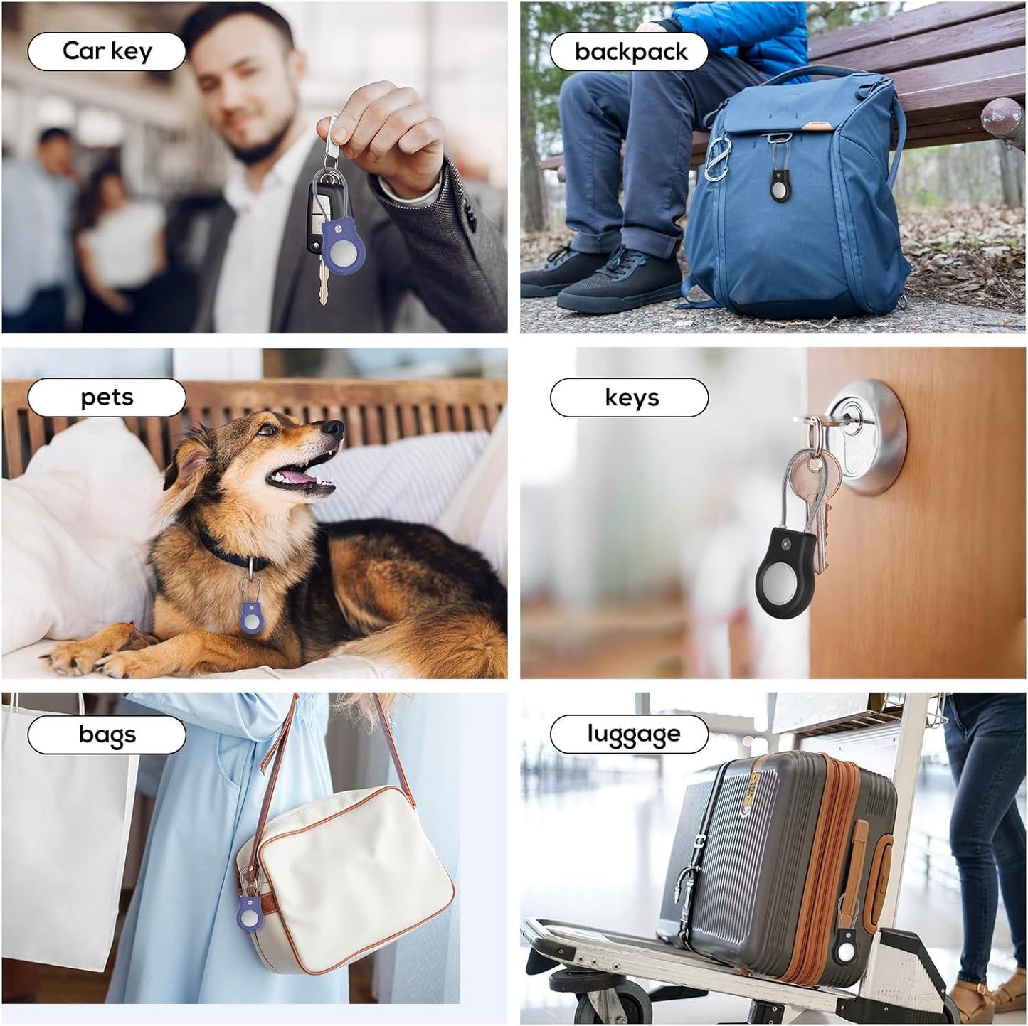 Air tag Holder,(4 Pack) Air Tags Keychain with Secure Lock,Air Tags Case with Wire Cable for Apple Airtag,Anti-Lost Protective Case with Keyring for Luggage, Key, Pet, Bag, Black/Blue