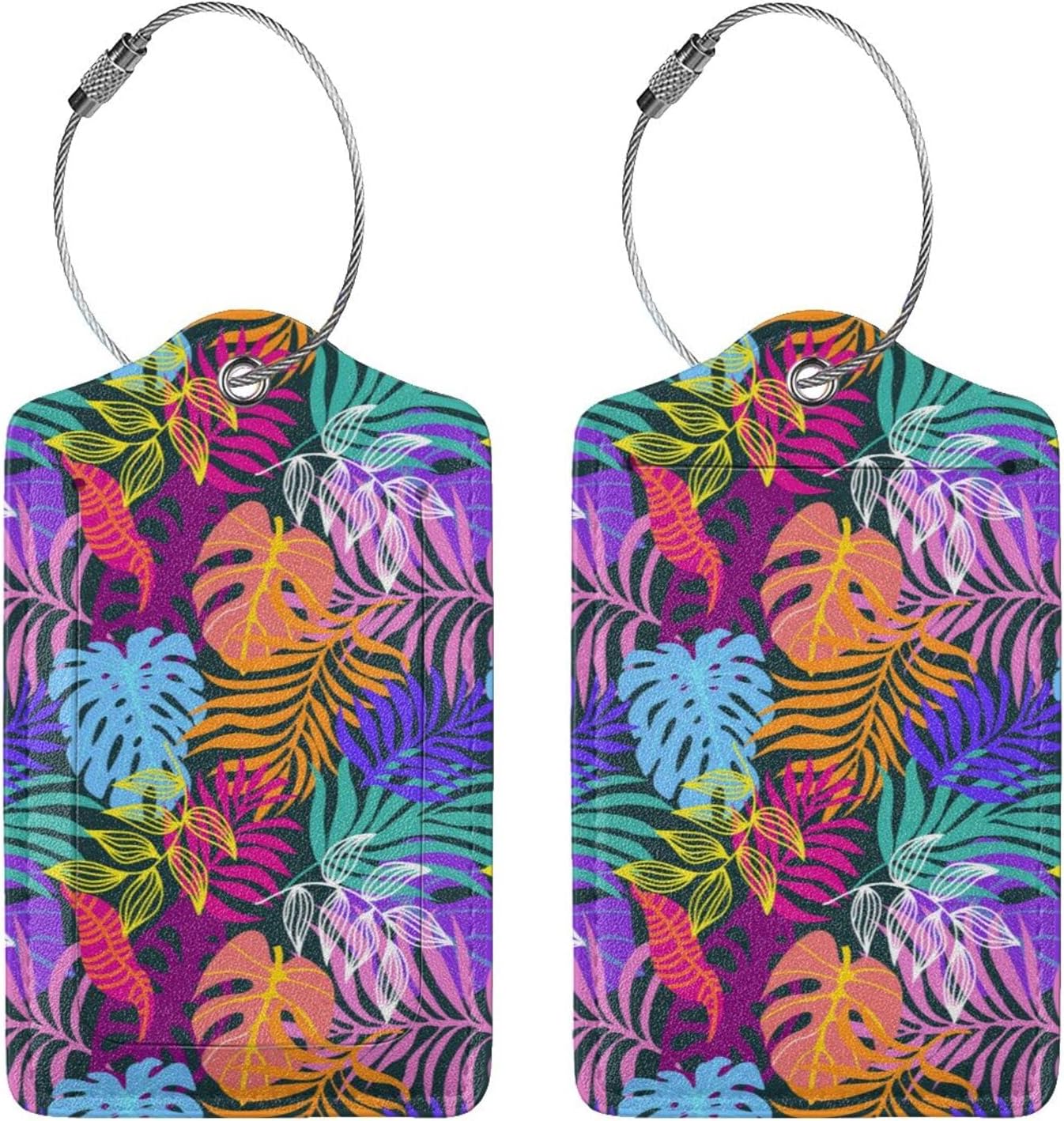 2PC Tropical Leaves Luggage Tags for Travel, Colorful Summer Scenery Suitcase Tag Privacy Name ID Card Quick to Find Out Travel Bag Labels for Holiday Honeymoon Wedding