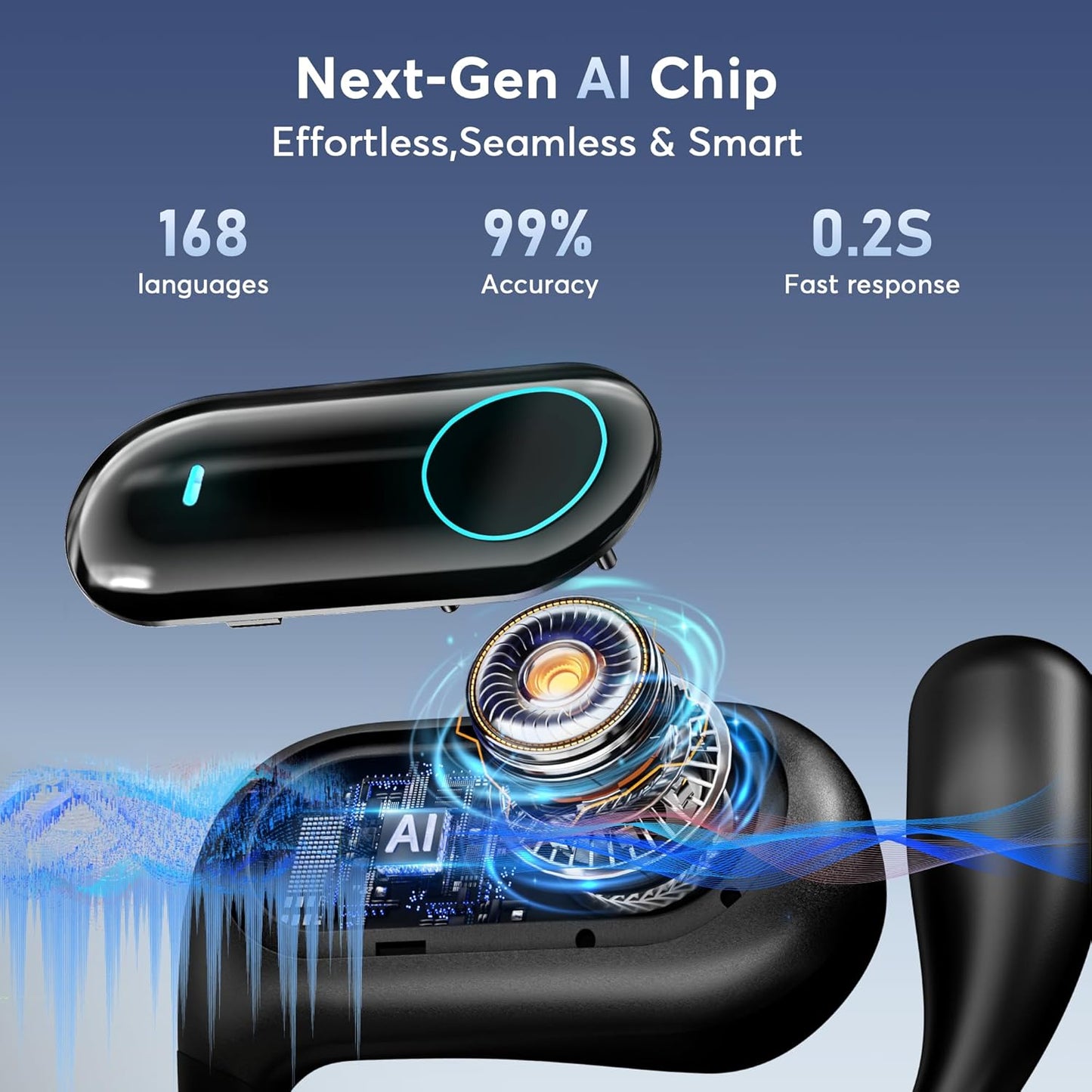 168 Languages AI Translation Earbuds, Bluetooth 5.4 Headphones Translator, 4-in-1 Smart Mode Touch Screen Real-Time Earphones Fit iOS and Android Ideal for Travel Business and Learning, Black