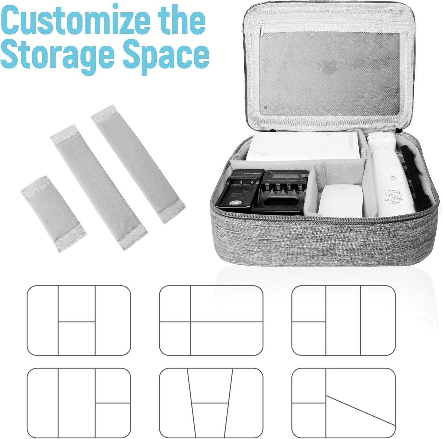 Electronics Travel Organizer,Large Double Layer Portable Waterproof Travel Organizer Bag for Charging Cable Storage,Ipad,Power Bank,Hard Drive etc,for Travel,Business,5pcs Cable Ties-Grey