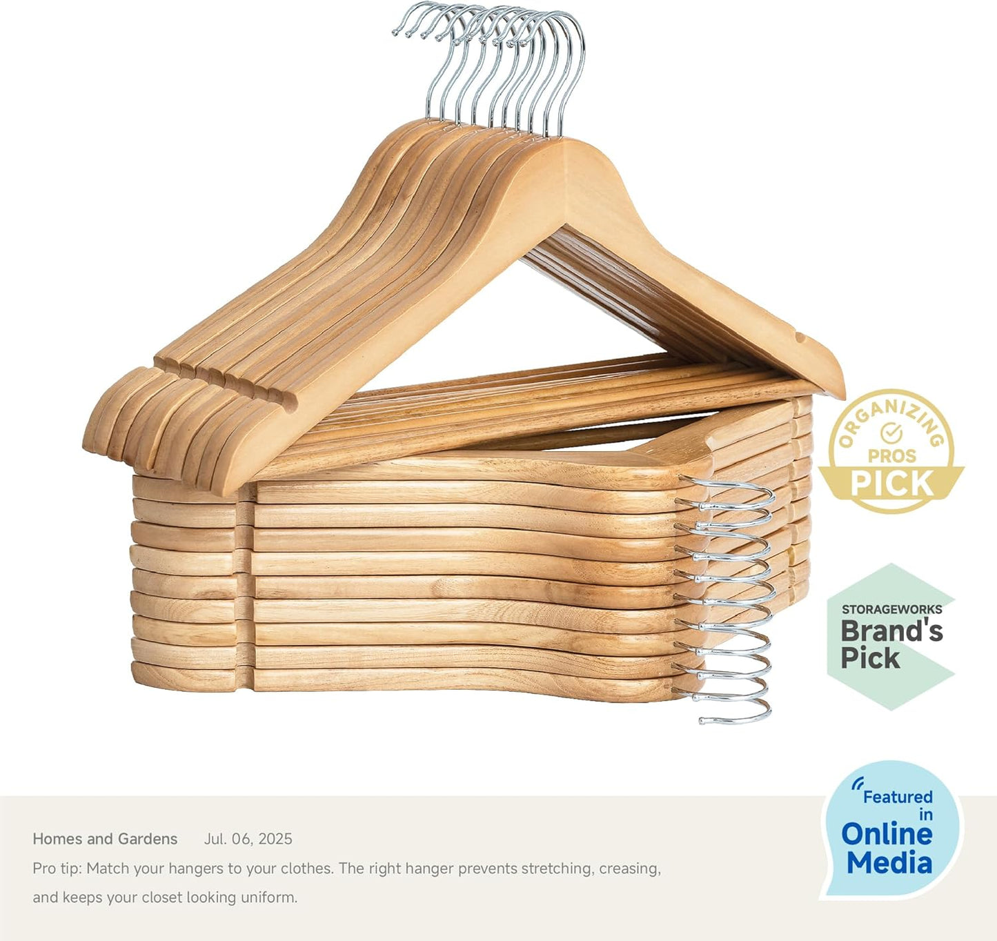 StorageWorks Wooden Hangers 20 Pack, Wood Coat Hanger for Coats, Shirts, Jackets, Pants, Suits, Natural Wood Color