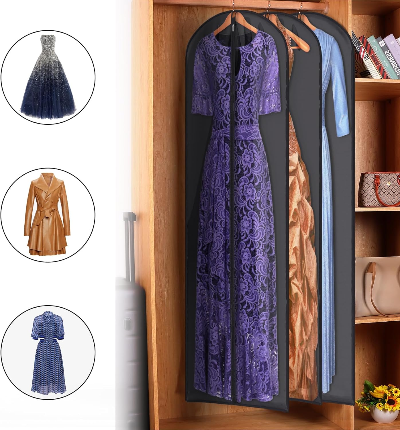 Zilink 65" Dress Bags for Gowns Long Clear Garment Bags for Gowns Garment Covers for Long Dresses, 10 Pack