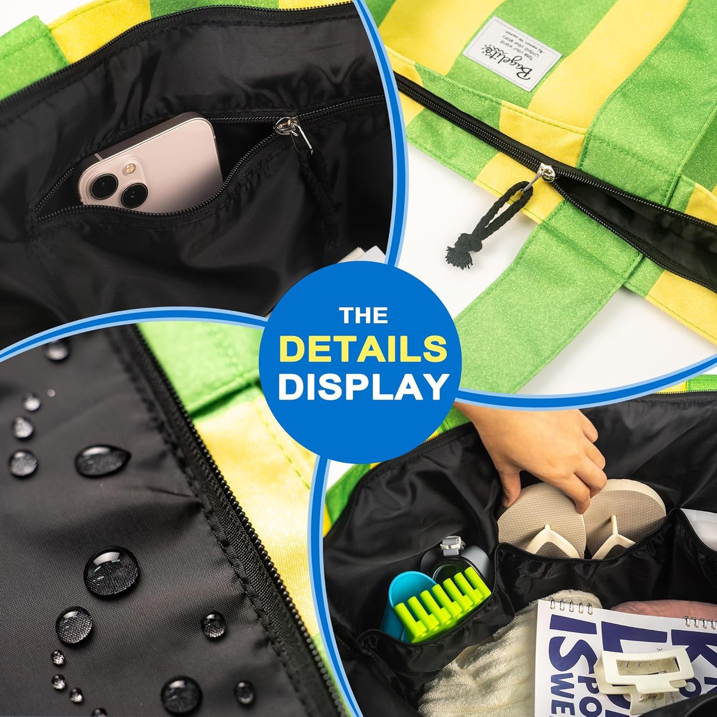 Beach Bags Waterproof Sandproof, XL Large Pool Tote Bag for Women