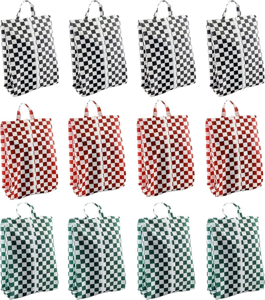 Travel Shoe Bags, Set of 12, Large Oxford Fabric Storage Bags with Zipper and Handle, Water-Resistant Pouches (Checkerboard)